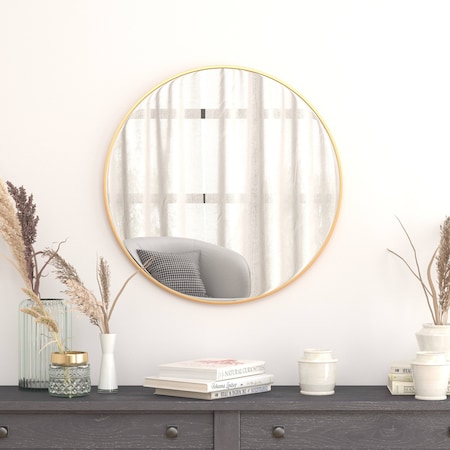 Flash Furniture 30" Round Gold Metal Framed Accent Wall Mirror RH-M003-RD76BB-GD-GG